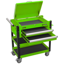 Heavy-Duty Mobile Tool & Parts Trolley 2 Drawers & Lockable Top - Hi-Vis Green | Pipe Manufacturers Ltd..
