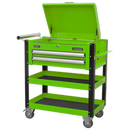 Heavy-Duty Mobile Tool & Parts Trolley 2 Drawers & Lockable Top - Hi-Vis Green | Pipe Manufacturers Ltd..
