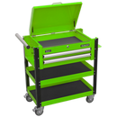 Heavy-Duty Mobile Tool & Parts Trolley 2 Drawers & Lockable Top - Hi-Vis Green | Pipe Manufacturers Ltd..