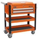 Heavy-Duty Mobile Tool & Parts Trolley 2 Drawers & Lockable Top - Orange | Pipe Manufacturers Ltd..