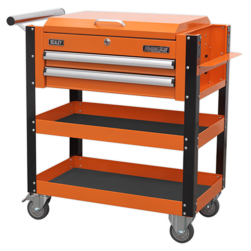 Heavy-Duty Mobile Tool & Parts Trolley 2 Drawers & Lockable Top - Orange | Pipe Manufacturers Ltd..