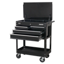 Heavy-Duty Mobile Tool & Parts Trolley with 4 Drawers & Lockable Top - Black | Pipe Manufacturers Ltd..