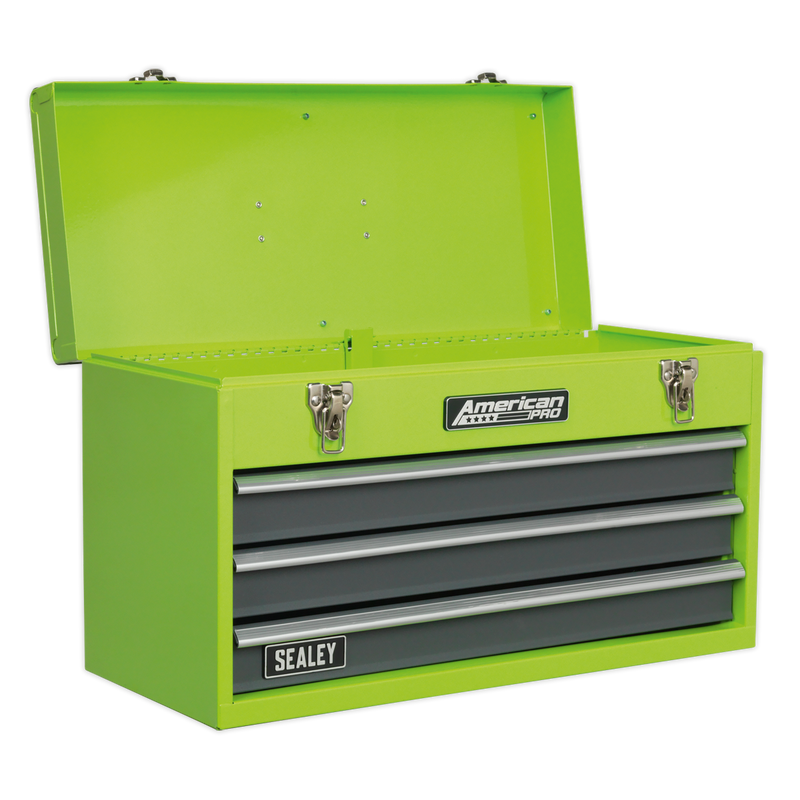 Tool Chest 3 Drawer Portable with Ball Bearing Slides - Hi-Vis Green/Grey | Pipe Manufacturers Ltd..