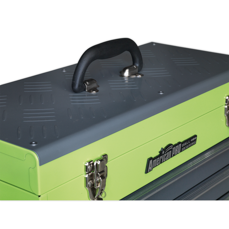 Tool Chest 3 Drawer Portable with Ball Bearing Slides - Hi-Vis Green/Grey | Pipe Manufacturers Ltd..