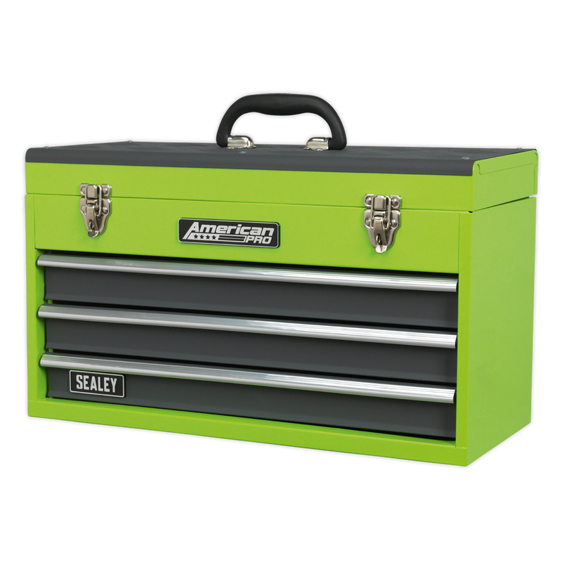 Tool Chest 3 Drawer Portable with Ball Bearing Slides - Hi-Vis Green/Grey | Pipe Manufacturers Ltd..