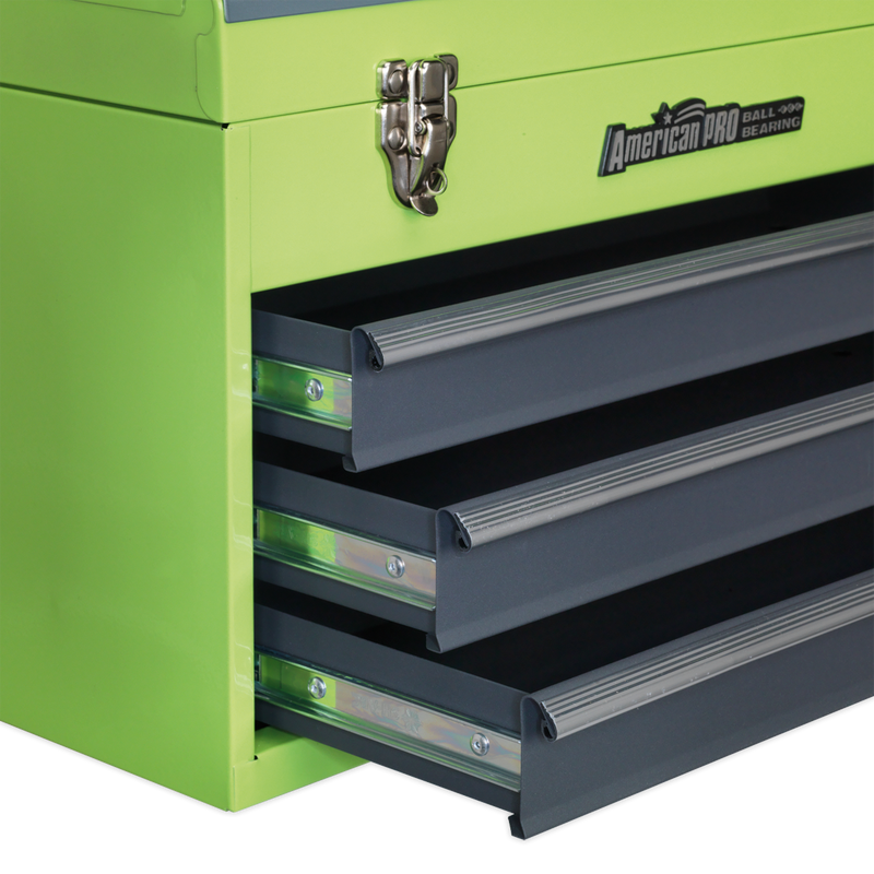 Tool Chest 3 Drawer Portable with Ball Bearing Slides - Hi-Vis Green/Grey | Pipe Manufacturers Ltd..