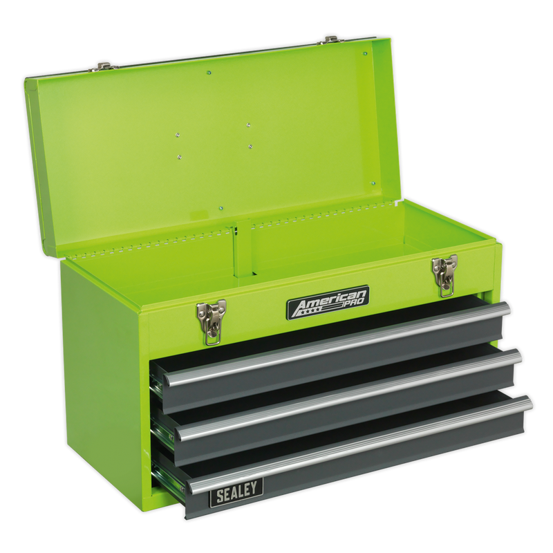 Tool Chest 3 Drawer Portable with Ball Bearing Slides - Hi-Vis Green/Grey | Pipe Manufacturers Ltd..