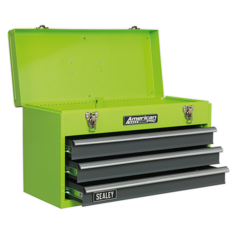 Tool Chest 3 Drawer Portable with Ball Bearing Slides - Hi-Vis Green/Grey | Pipe Manufacturers Ltd..