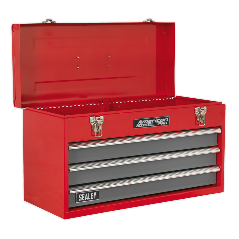 Tool Chest 3 Drawer Portable with Ball Bearing Slides - Red/Grey | Pipe Manufacturers Ltd..