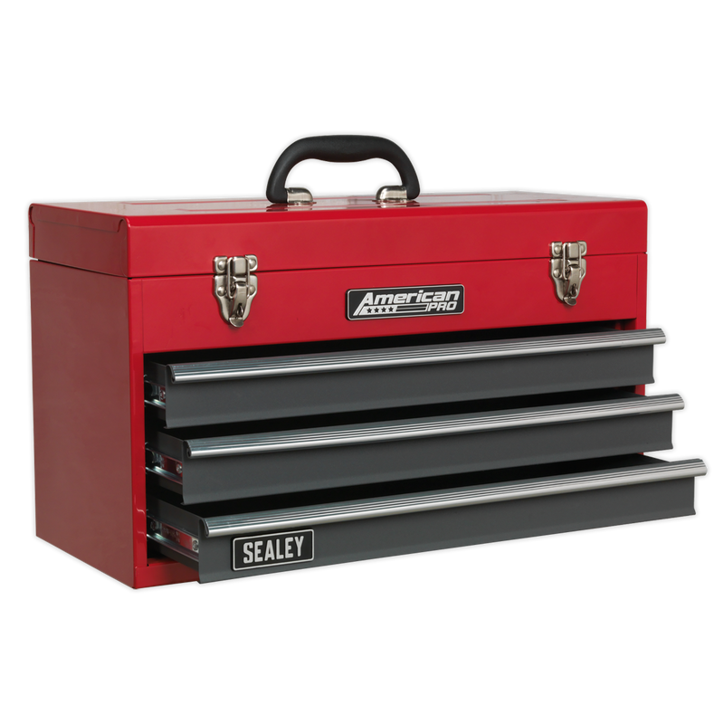 Tool Chest 3 Drawer Portable with Ball Bearing Slides - Red/Grey | Pipe Manufacturers Ltd..