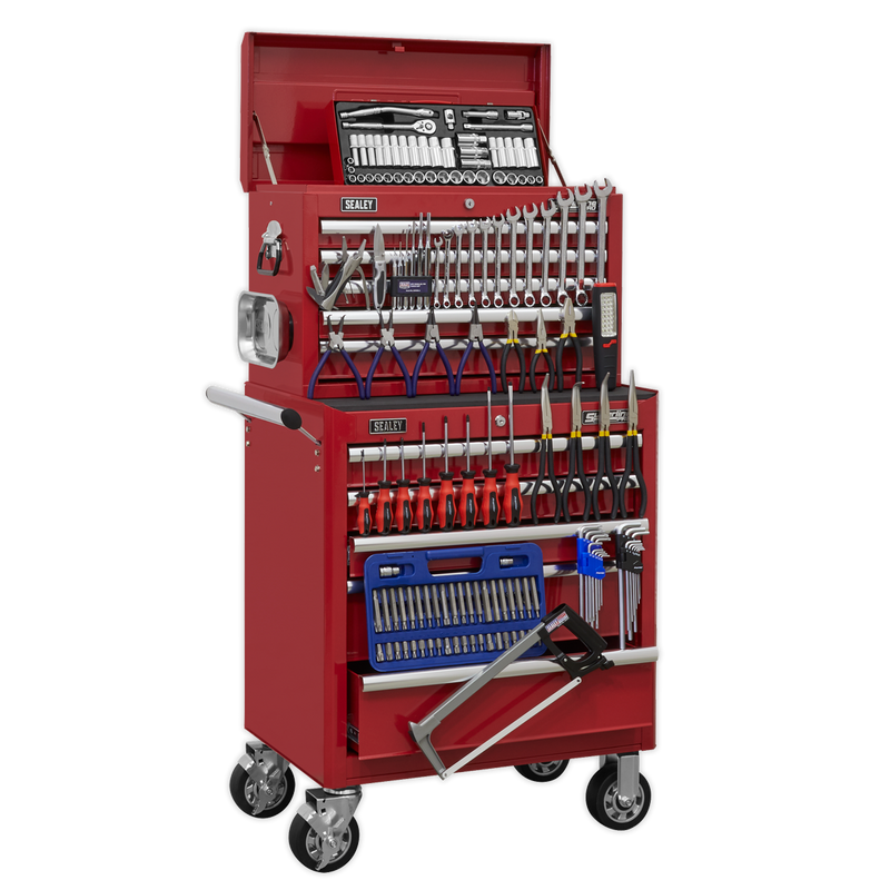 Topchest & Rollcab Combination 10 Drawer with Ball Bearing Slides - Red & 147pc Tool Kit | Pipe Manufacturers Ltd..