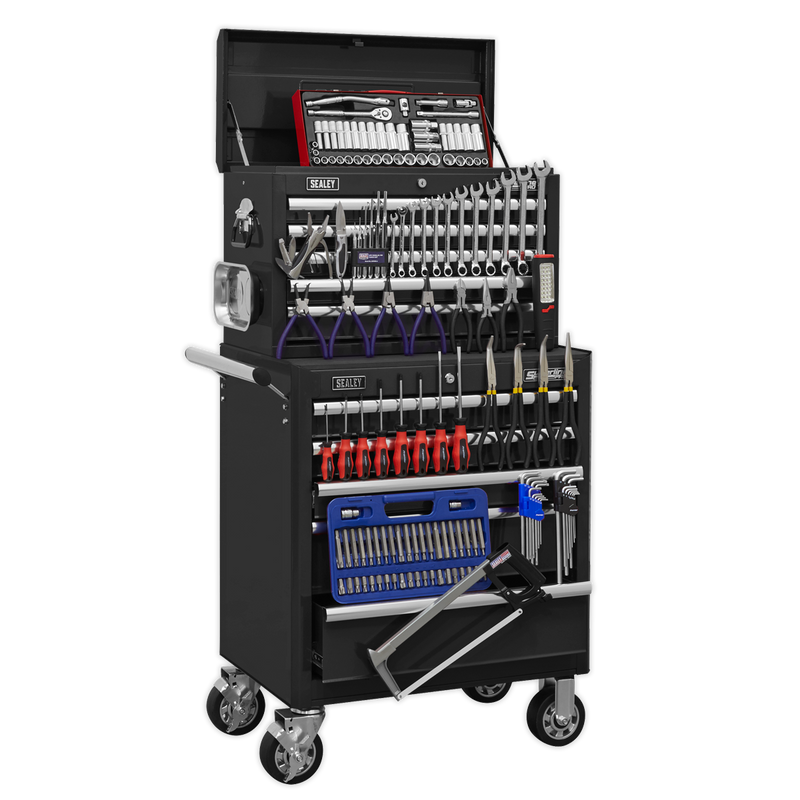 Topchest & Rollcab Combination 10 Drawer with Ball Bearing Slides - Black with 147pc Tool Kit | Pipe Manufacturers Ltd..