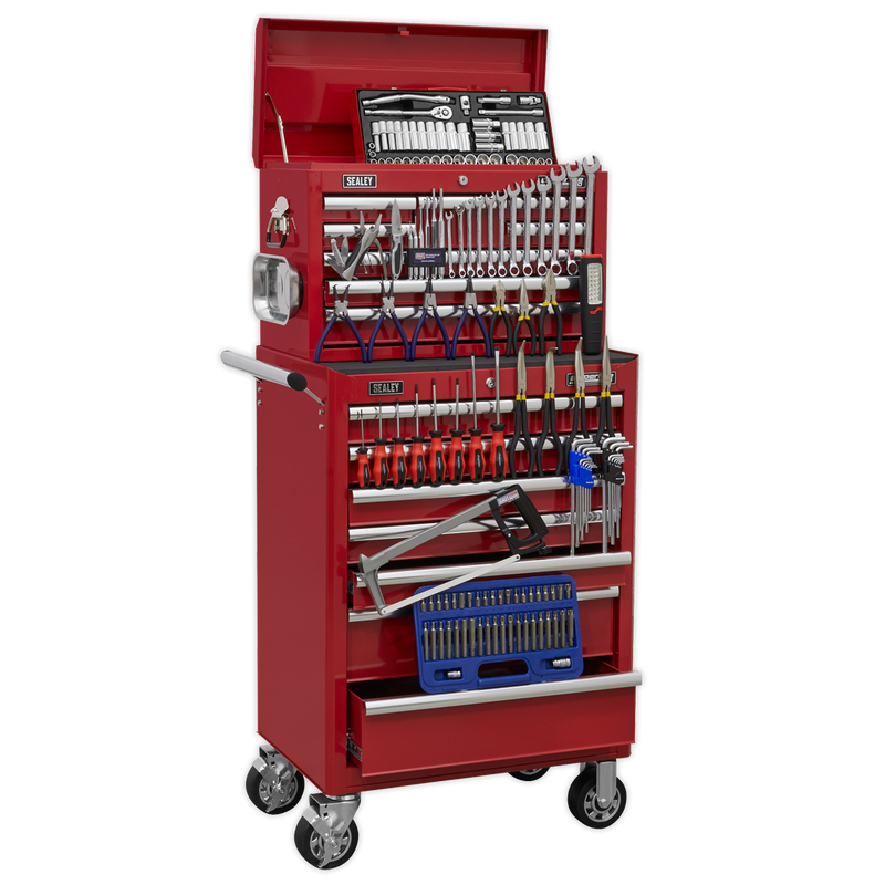 Topchest & Rollcab Combination 15 Drawer with Ball Bearing Slides - Red & 147pc Tool Kit | Pipe Manufacturers Ltd..
