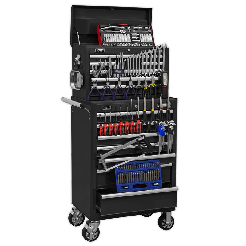 Topchest & Rollcab Combination 15 Drawer with Ball Bearing Slides - Black & 147pc Tool Kit | Pipe Manufacturers Ltd..