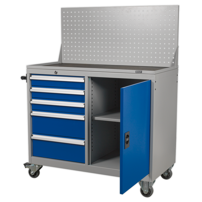 Industrial Mobile Workstation 5 Drawer & 1 Shelf Locker | Pipe Manufacturers Ltd..