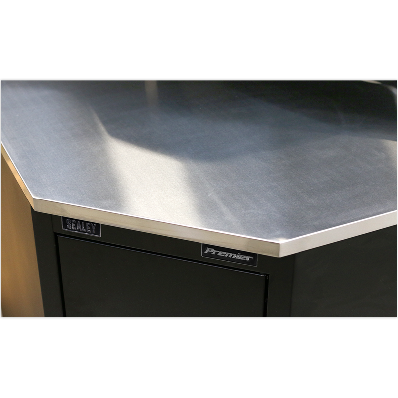 Stainless Steel Corner Worktop 930mm | Pipe Manufacturers Ltd..