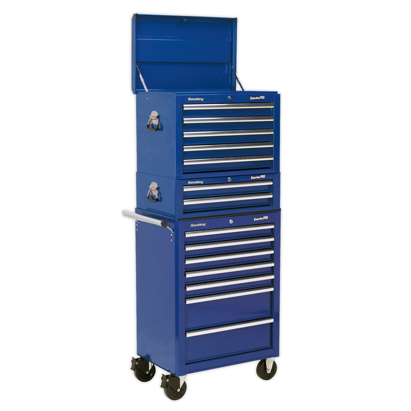 Topchest, Mid-Box & Rollcab Combination 14 Drawer with Ball Bearing Slides - Blue | Pipe Manufacturers Ltd..