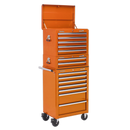 Topchest, Mid-Box & Rollcab Combination 14 Drawer with Ball Bearing Slides - Orange | Pipe Manufacturers Ltd..