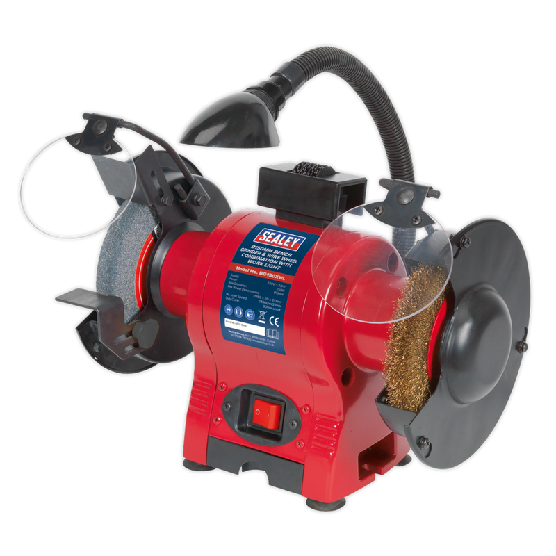 Bench Grinder ¯150mm & Wire Wheel Combination with Work Light 250W/230V | Pipe Manufacturers Ltd..