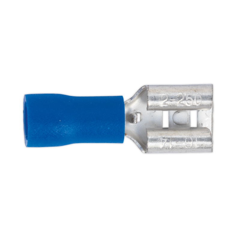 Push-On Terminal 6.3mm Female Blue Pack of 100 | Pipe Manufacturers Ltd..