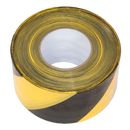 Hazard Warning Barrier Tape 80mm x 100m Black/Yellow Non-Adhesive | Pipe Manufacturers Ltd..