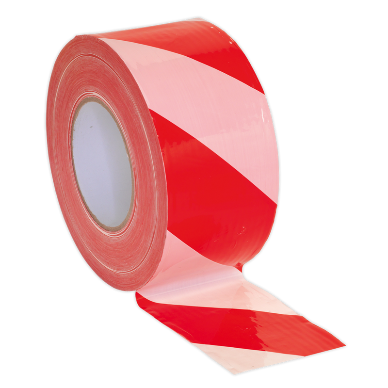 Hazard Warning Barrier Tape 80mm x 100m Red/White Non-Adhesive | Pipe Manufacturers Ltd..
