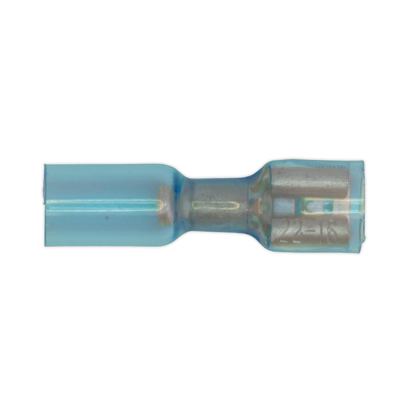 Heat Shrink Push-On Terminal 6.4mm Female Blue Pack of 25 | Pipe Manufacturers Ltd..