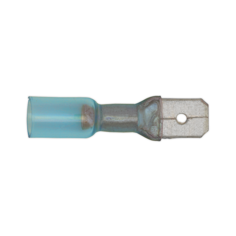 Heat Shrink Push-On Terminal 6.3mm Male Blue Pack of 25 | Pipe Manufacturers Ltd..