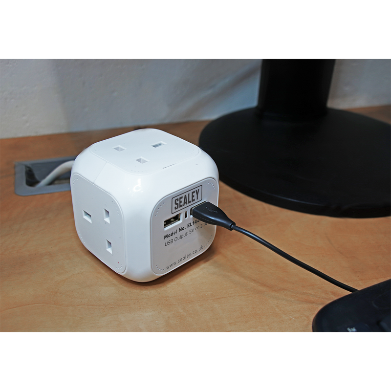 Extension Cable Cube 1.4m 4 x 230V + 2 x USB Sockets - White | Pipe Manufacturers Ltd..