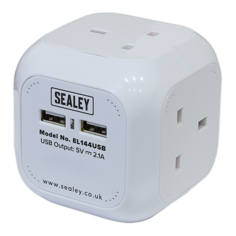 Extension Cable Cube 1.4m 4 x 230V + 2 x USB Sockets - White | Pipe Manufacturers Ltd..