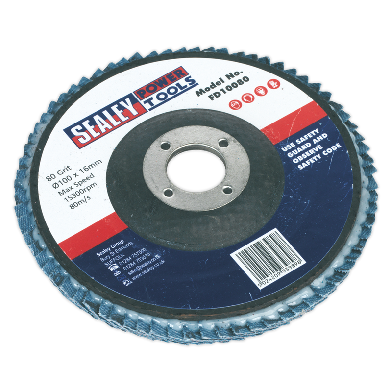 Flap Disc Zirconium ¯100mm ¯16mm Bore 80Grit | Pipe Manufacturers Ltd..