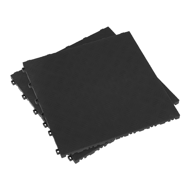 Polypropylene Floor Tile 400 x 400mm - Black Treadplate - Pack of 9 | Pipe Manufacturers Ltd..