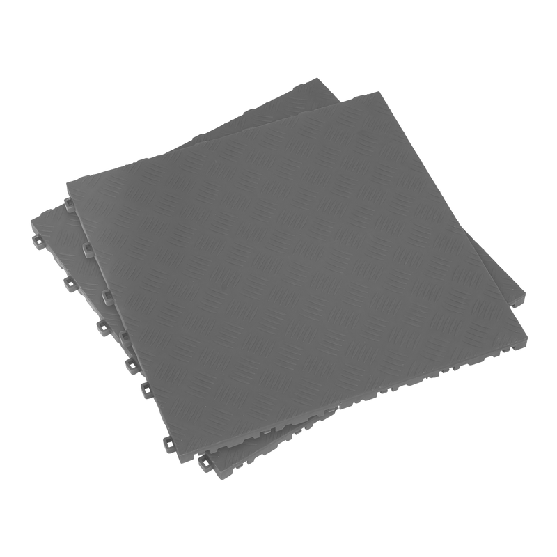 Polypropylene Floor Tile 400 x 400mm - Grey Treadplate - Pack of 9 | Pipe Manufacturers Ltd..