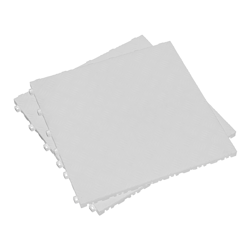 Polypropylene Floor Tile 400 x 400mm - White Treadplate - Pack of 9 | Pipe Manufacturers Ltd..