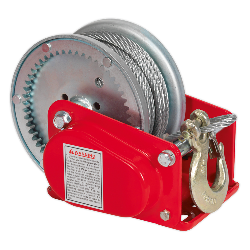 Geared Hand Winch with Brake & Cable 900kg Capacity | Pipe Manufacturers Ltd..