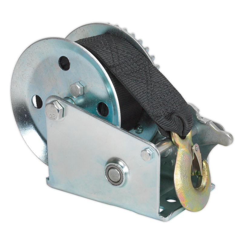 Geared Hand Winch 540kg Capacity with Webbing Strap | Pipe Manufacturers Ltd..
