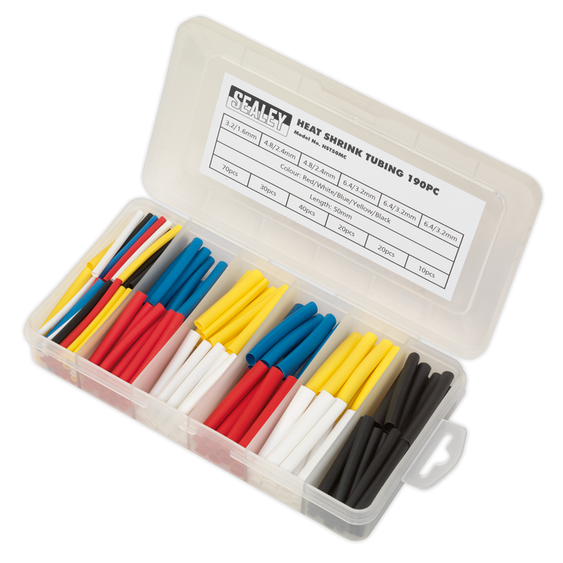 Heat Shrink Tubing Assortment 190pc 50mm Mixed Colours | Pipe Manufacturers Ltd..