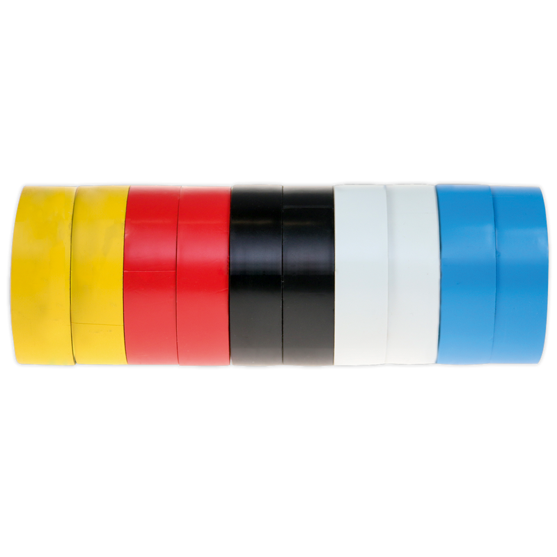 PVC Insulating Tape 19mm x 20m Mixed Colours Pack of 10 | Pipe Manufacturers Ltd..
