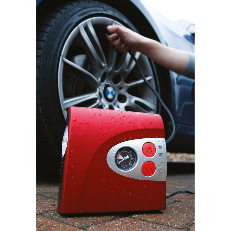 Tyre Inflator/Mini Air Compressor with Work Light 12V | Pipe Manufacturers Ltd..