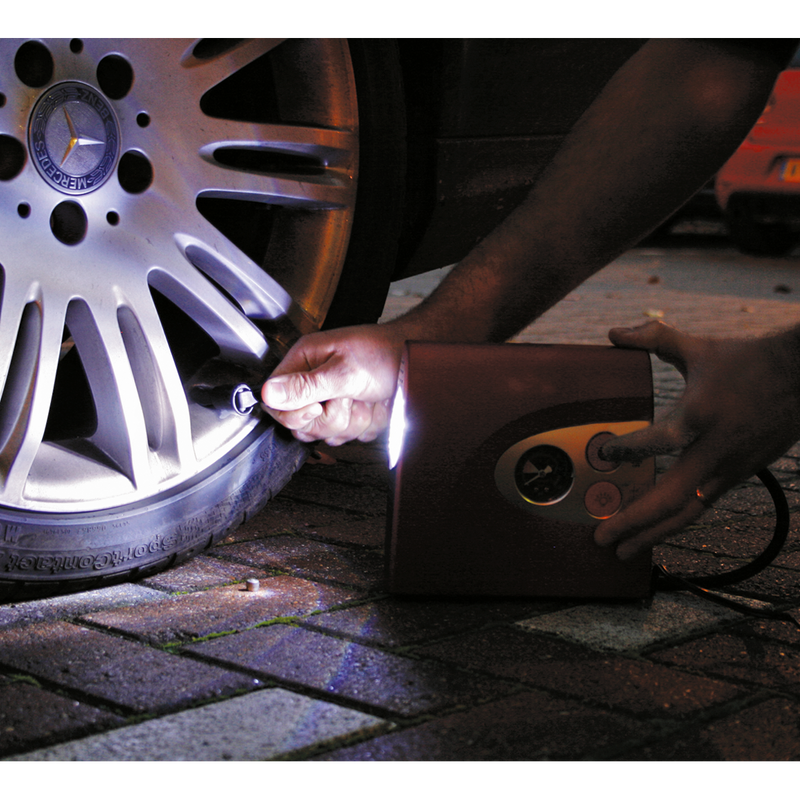 Tyre Inflator/Mini Air Compressor with Work Light 12V | Pipe Manufacturers Ltd..