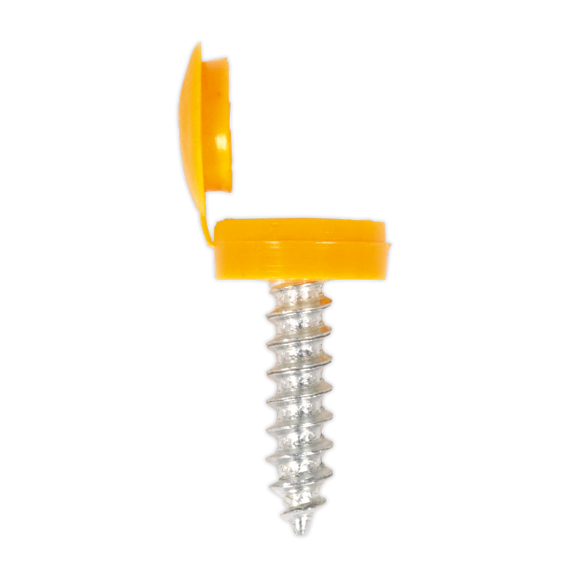 Numberplate Screw with Flip Cap 4.2 x 19mm Yellow Pack of 50 | Pipe Manufacturers Ltd..