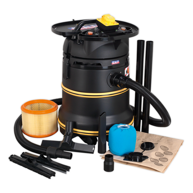 Vacuum Cleaner Industrial Wet/Dry 35L 1200W/110V Plastic Drum Class M Self-Clean Filter | Pipe Manufacturers Ltd..