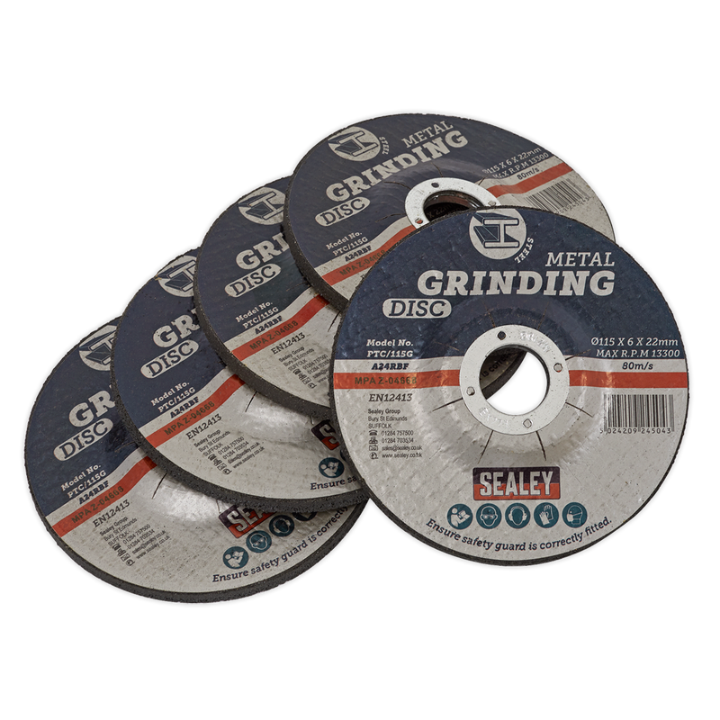 Grinding Disc ¯115 x 6mm ¯22mm Bore - Pack of 5 | Pipe Manufacturers Ltd..