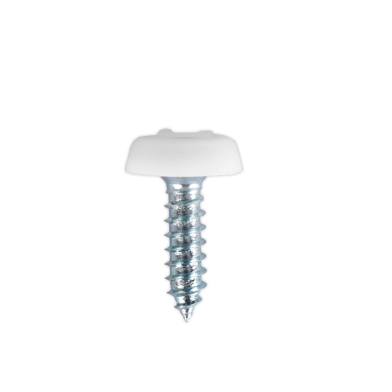 Numberplate Screw Plastic Enclosed Head 4.8 x 18mm White Pack of 50 | Pipe Manufacturers Ltd..