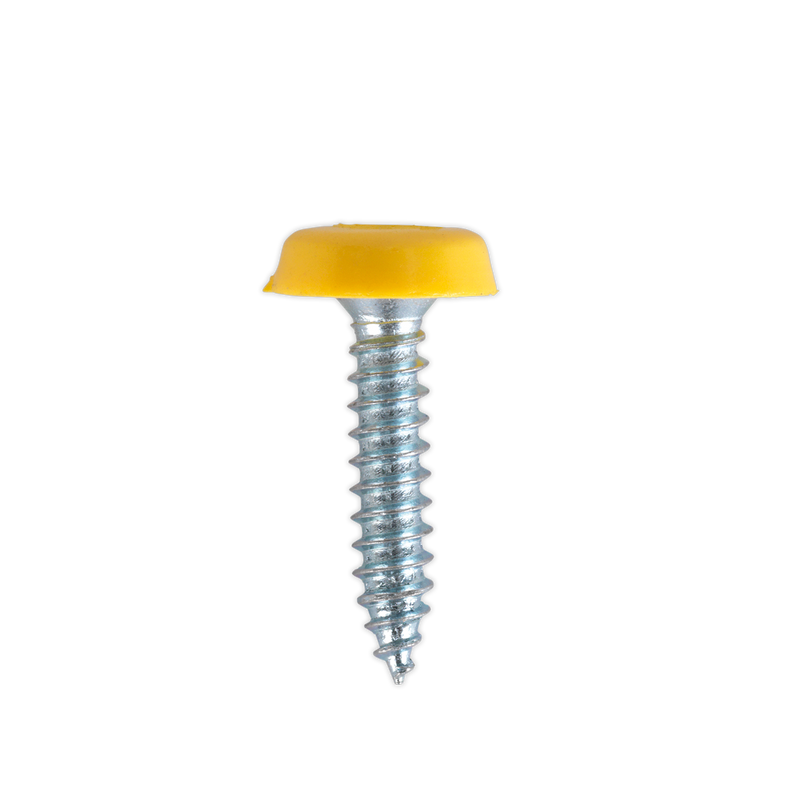 Numberplate Screw Plastic Enclosed Head 4.8 x 24mm Yellow Pack of 50 | Pipe Manufacturers Ltd..