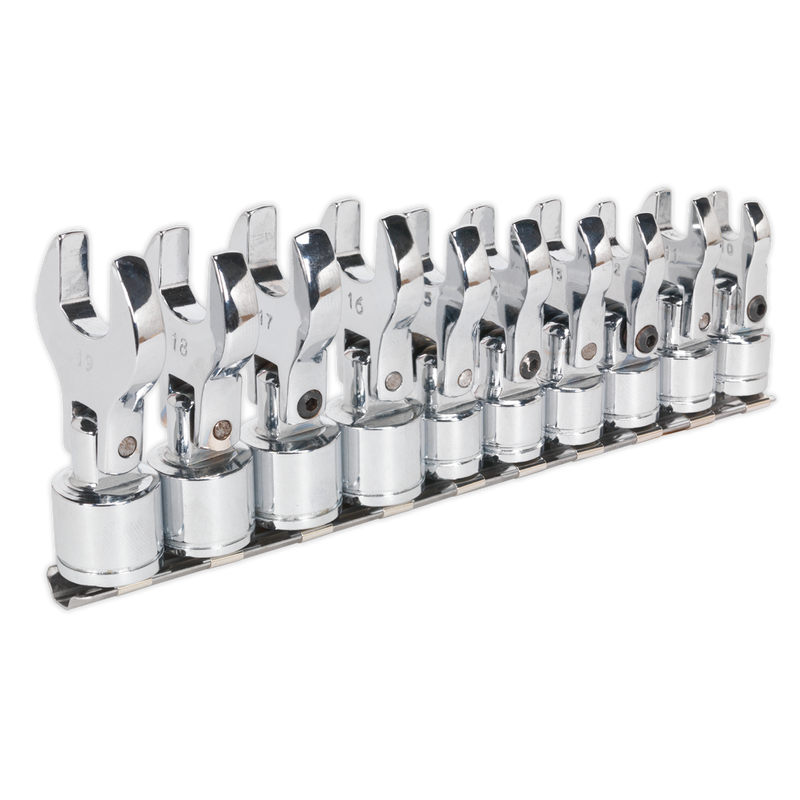 Flexible Crow's Foot Open End Spanner Set 10pc 3/8"Sq Drive Metric | Pipe Manufacturers Ltd..