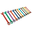 Ratchet Combination Spanner Set 12pc Multi-Coloured Metric | Pipe Manufacturers Ltd..