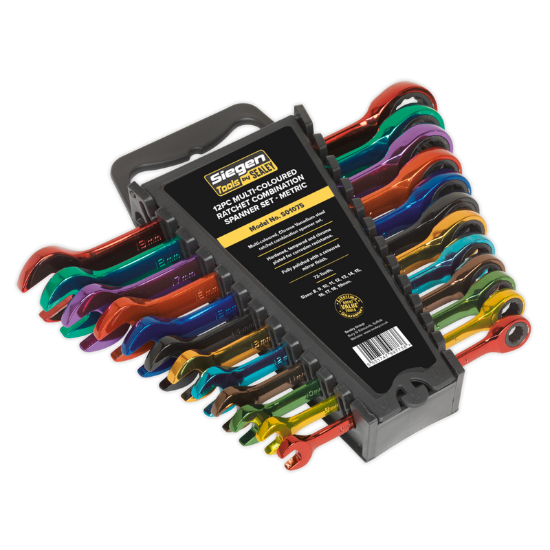 Ratchet Combination Spanner Set 12pc Multi-Coloured Metric | Pipe Manufacturers Ltd..