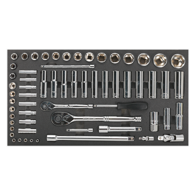 Tool Tray with Socket Set 62pc 1/4" & 1/2"Sq Drive Metric | Pipe Manufacturers Ltd..