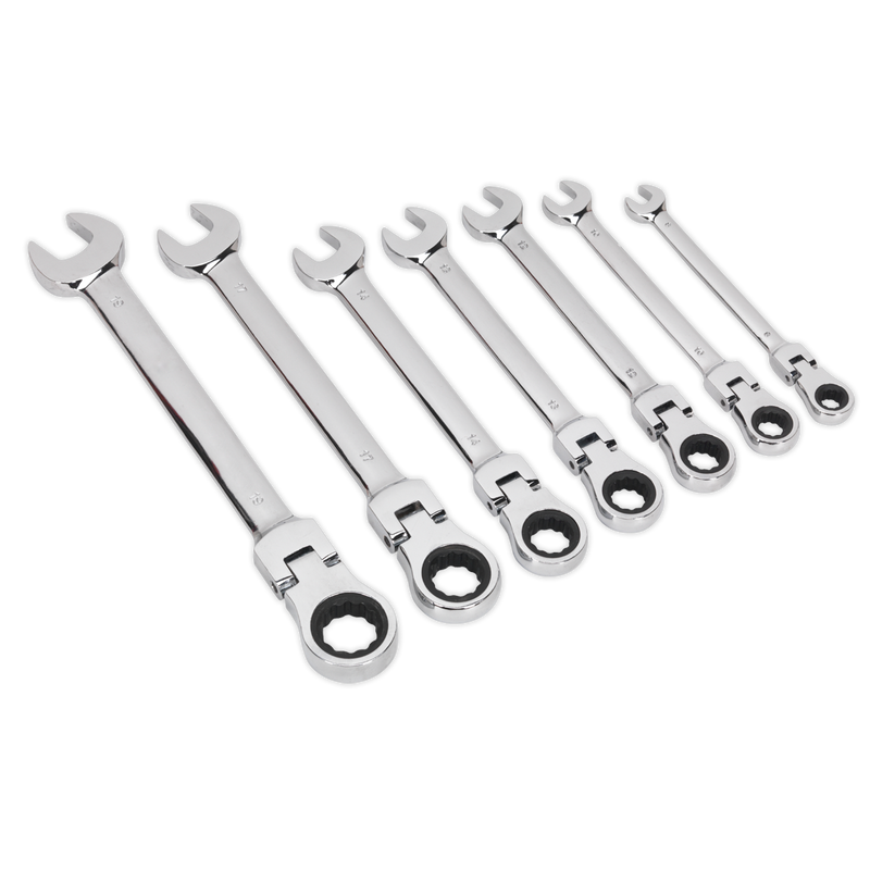 Flexi-Head Ratchet Combination Spanner Set 7pc Metric | Pipe Manufacturers Ltd..